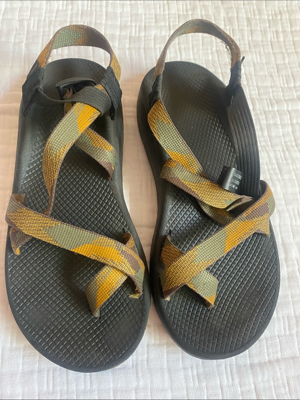 CHACO Black Sandal with Olive and Mustard Straps